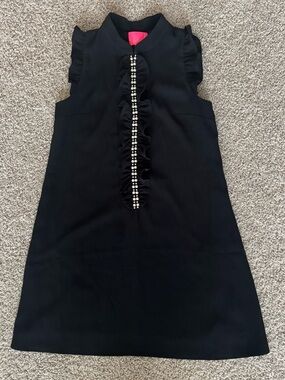 Lilly Pulitzer Adalee Black Sleeveless Ruffle Dress with Pearl Trim